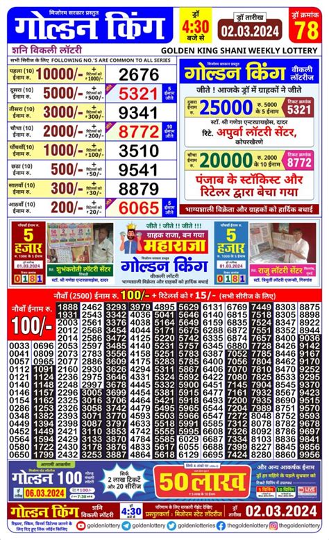 golden king lottery result today
